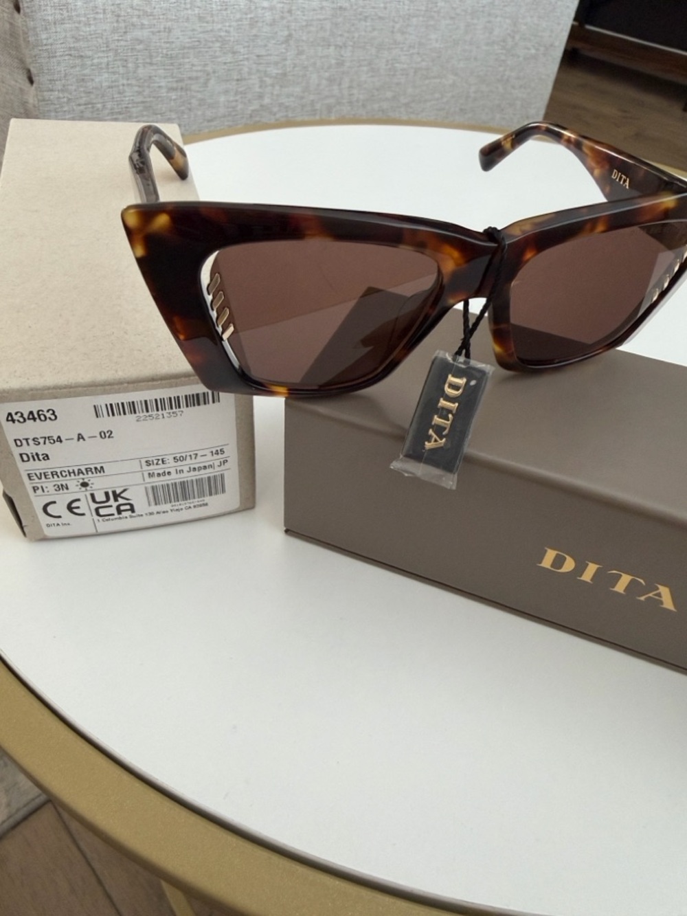 DITA Evercharm Tortoiseshell Cat-Eye Sunglasses with Brown Lenses